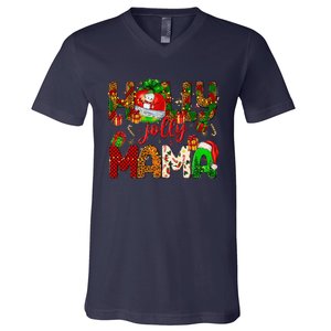 Holly A Jolly Mama Merry Christmas Matching Family Pajamas V-Neck T-Shirt