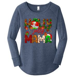 Holly A Jolly Mama Merry Christmas Matching Family Pajamas Women's Perfect Tri Tunic Long Sleeve Shirt