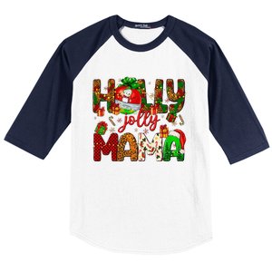 Holly A Jolly Mama Merry Christmas Matching Family Pajamas Baseball Sleeve Shirt