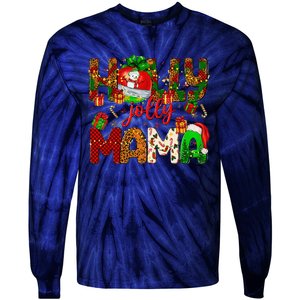 Holly A Jolly Mama Merry Christmas Matching Family Pajamas Tie-Dye Long Sleeve Shirt