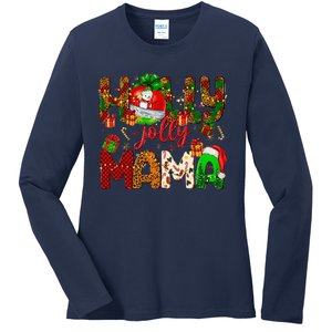 Holly A Jolly Mama Merry Christmas Matching Family Pajamas Ladies Long Sleeve Shirt