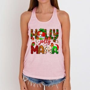 Holly A Jolly Mama Merry Christmas Matching Family Pajamas Women's Knotted Racerback Tank