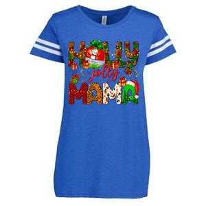 Holly A Jolly Mama Merry Christmas Matching Family Pajamas Enza Ladies Jersey Football T-Shirt