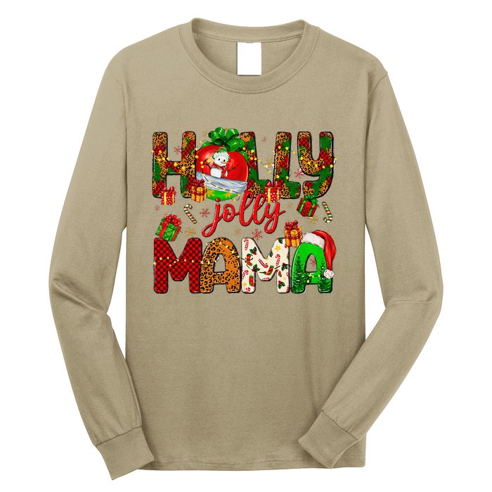 Holly A Jolly Mama Merry Christmas Matching Family Pajamas Long Sleeve Shirt