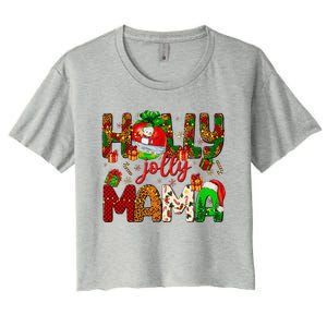 Holly A Jolly Mama Merry Christmas Matching Family Pajamas Women's Crop Top Tee