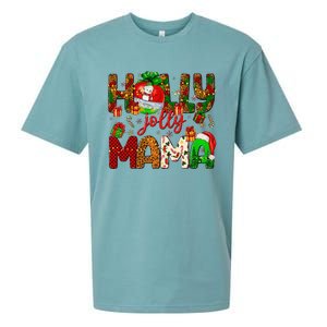 Holly A Jolly Mama Merry Christmas Matching Family Pajamas Sueded Cloud Jersey T-Shirt