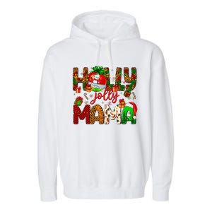 Holly A Jolly Mama Merry Christmas Matching Family Pajamas Garment-Dyed Fleece Hoodie