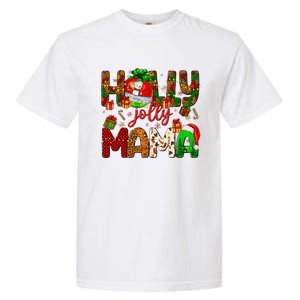 Holly A Jolly Mama Merry Christmas Matching Family Pajamas Garment-Dyed Heavyweight T-Shirt