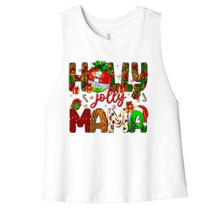 Holly A Jolly Mama Merry Christmas Matching Family Pajamas Women's Racerback Cropped Tank