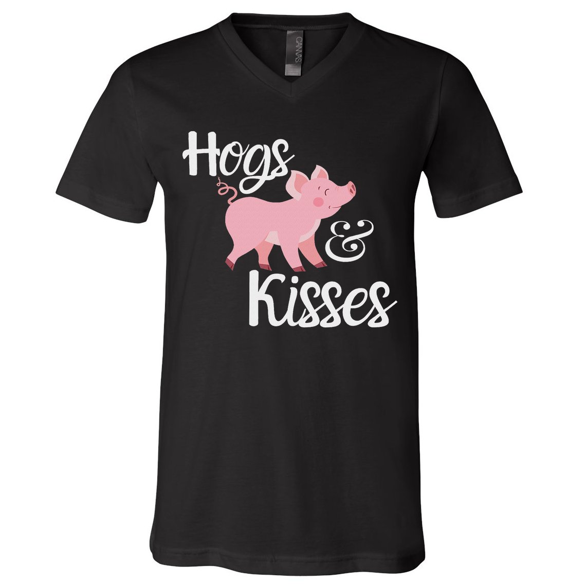Hogs And Kisses Cute Pig V-Neck T-Shirt