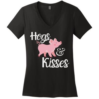 Hogs And Kisses Cute Pig Women's V-Neck T-Shirt