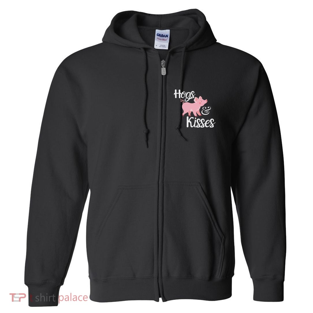 Hogs And Kisses Cute Pig Full Zip Hoodie