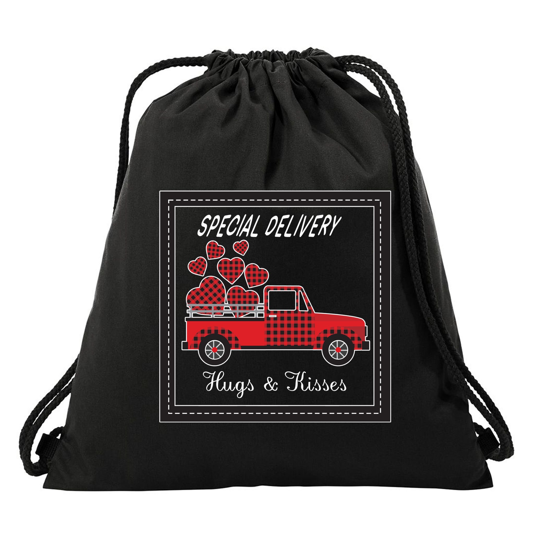 Hugs And Kisses Special Delivery Truck Happy Valentines Day Drawstring Bag