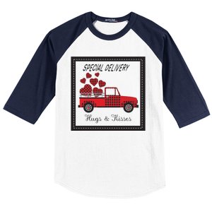 Hugs And Kisses Special Delivery Truck Happy Valentines Day Baseball Sleeve Shirt