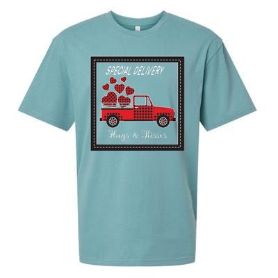 Hugs And Kisses Special Delivery Truck Happy Valentines Day Sueded Cloud Jersey T-Shirt