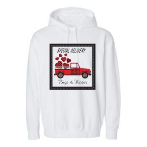 Hugs And Kisses Special Delivery Truck Happy Valentines Day Garment-Dyed Fleece Hoodie