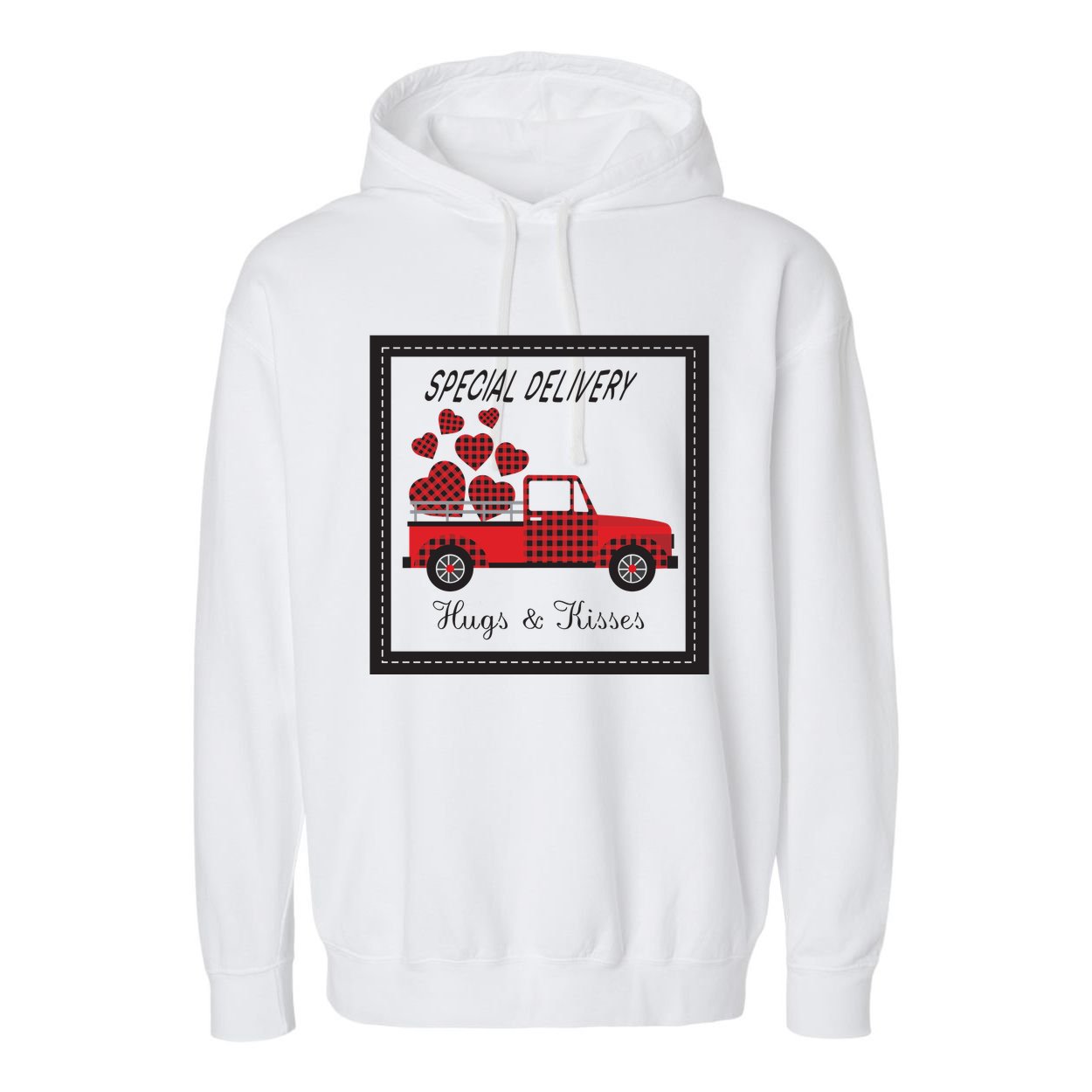 Hugs And Kisses Special Delivery Truck Happy Valentines Day Garment-Dyed Fleece Hoodie