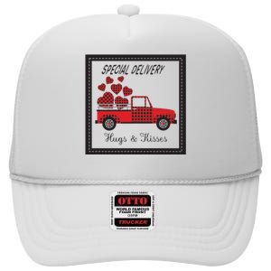 Hugs And Kisses Special Delivery Truck Happy Valentines Day High Crown Mesh Back Trucker Hat