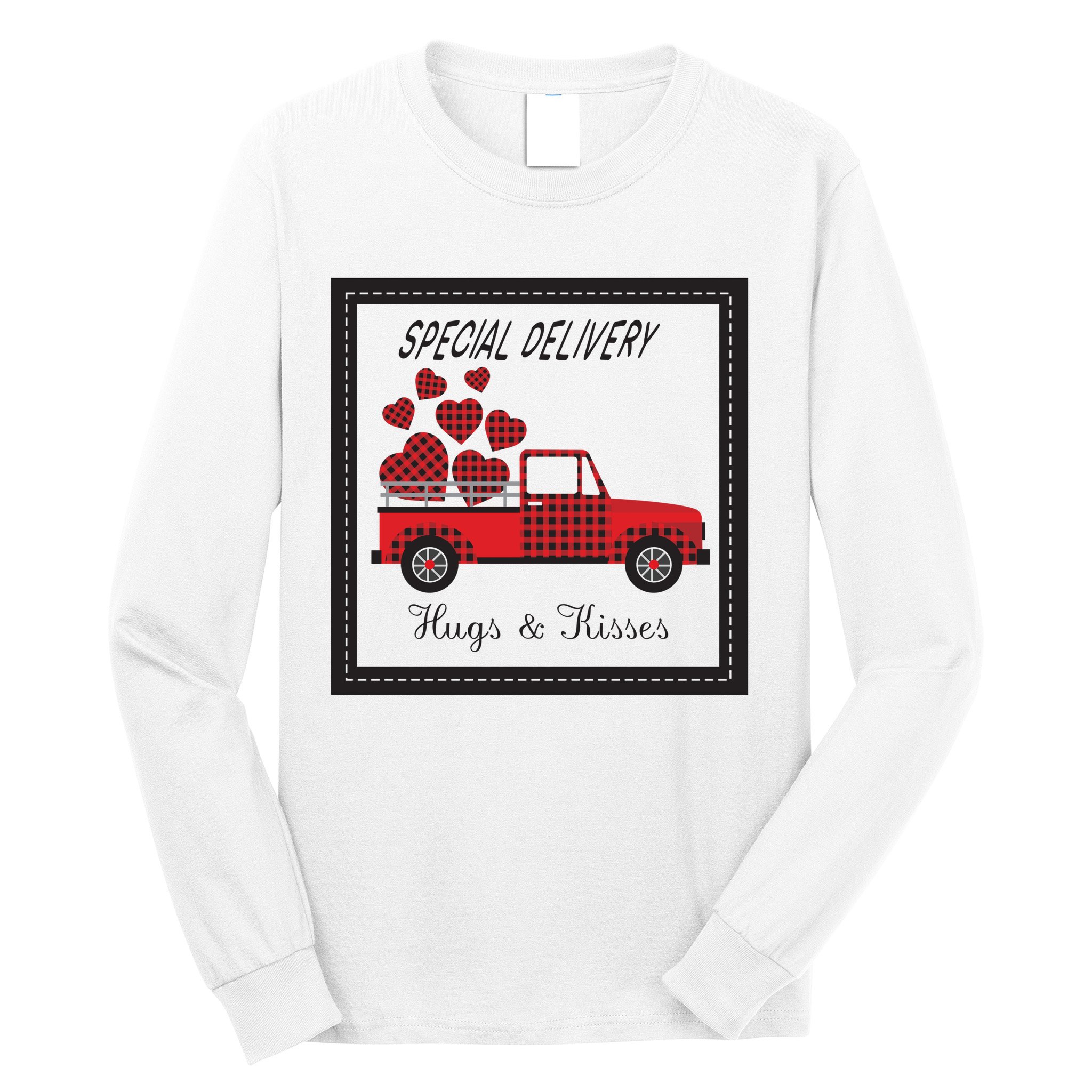 Hugs And Kisses Special Delivery Truck Happy Valentines Day Long Sleeve Shirt