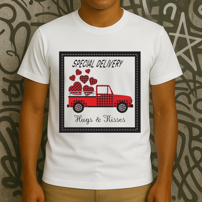 Hugs And Kisses Special Delivery Truck Happy Valentines Day T-Shirt