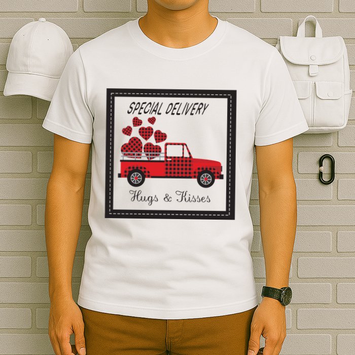 Hugs And Kisses Special Delivery Truck Happy Valentines Day T-Shirt