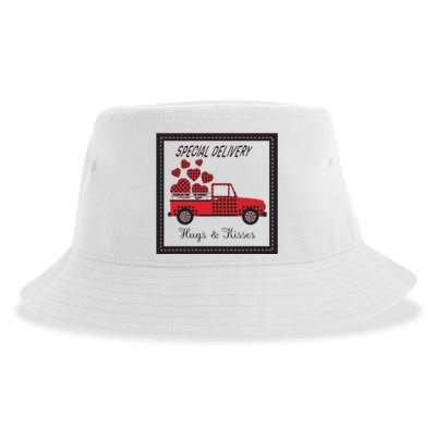 Hugs And Kisses Special Delivery Truck Happy Valentines Day Sustainable Bucket Hat