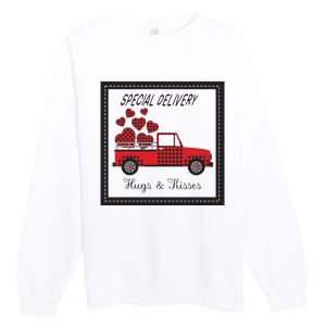 Hugs And Kisses Special Delivery Truck Happy Valentines Day Premium Crewneck Sweatshirt