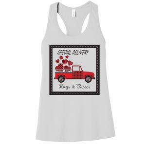 Hugs And Kisses Special Delivery Truck Happy Valentines Day Women's Racerback Tank