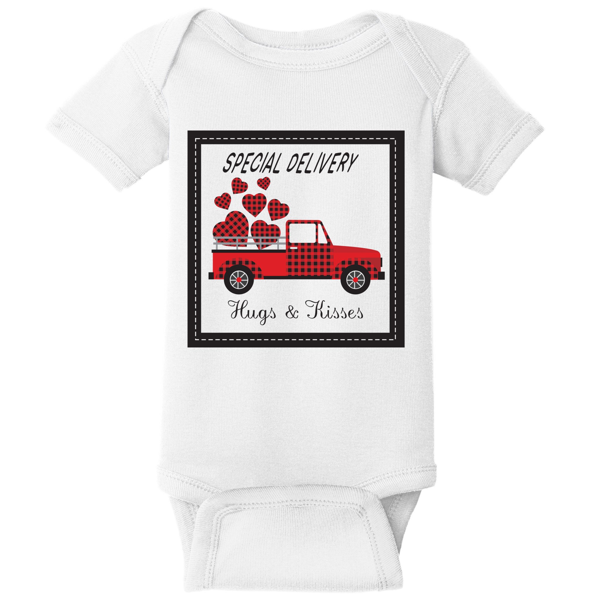 Hugs And Kisses Special Delivery Truck Happy Valentines Day Baby Bodysuit