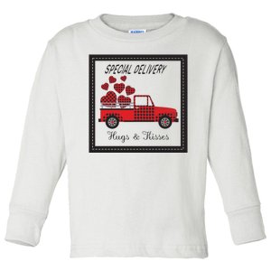 Hugs And Kisses Special Delivery Truck Happy Valentines Day Toddler Long Sleeve Shirt