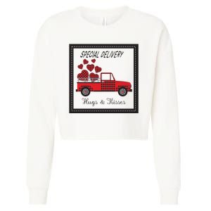 Hugs And Kisses Special Delivery Truck Happy Valentines Day Cropped Pullover Crew