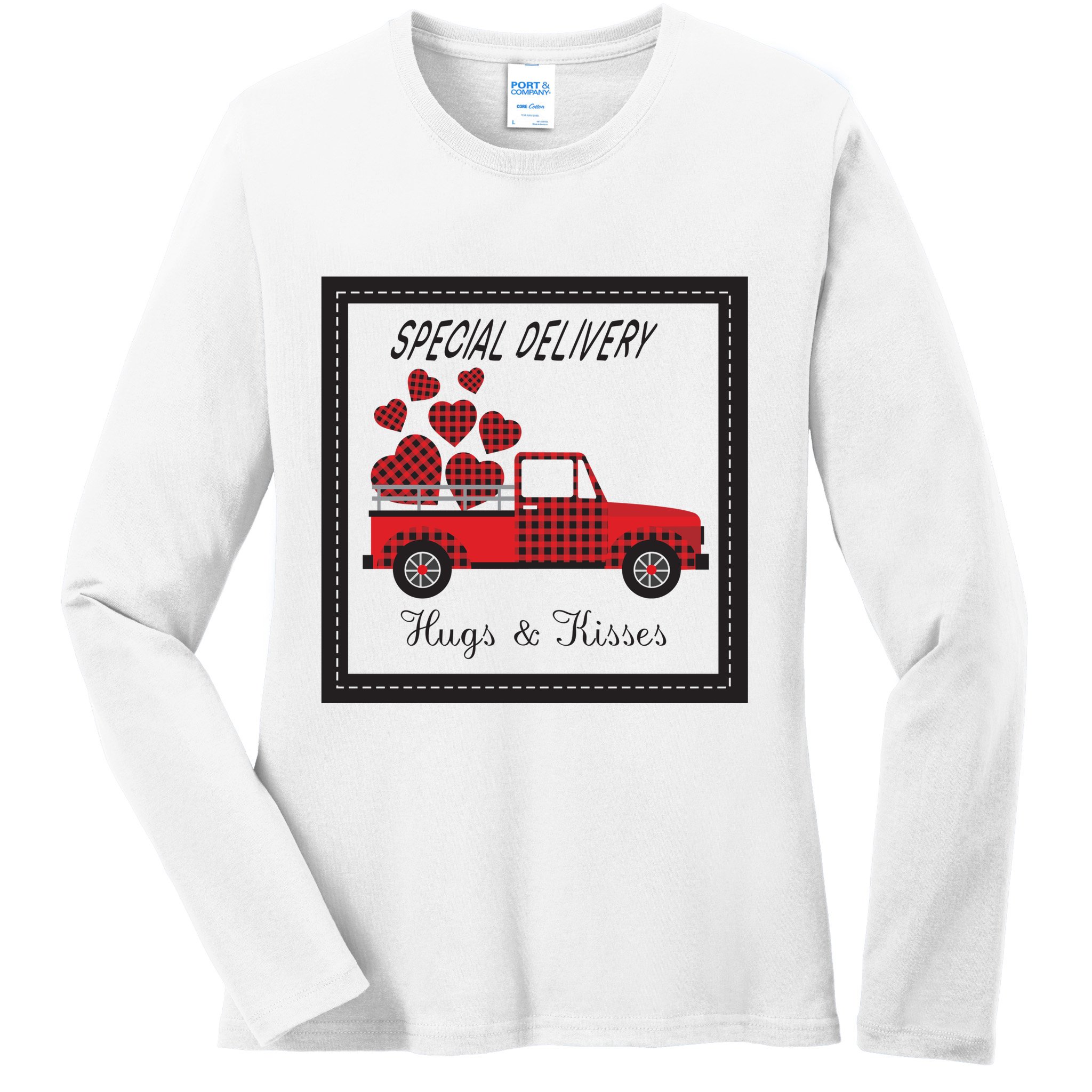 Hugs And Kisses Special Delivery Truck Happy Valentines Day Ladies Long Sleeve Shirt