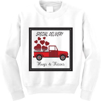 Hugs And Kisses Special Delivery Truck Happy Valentines Day Kids Sweatshirt