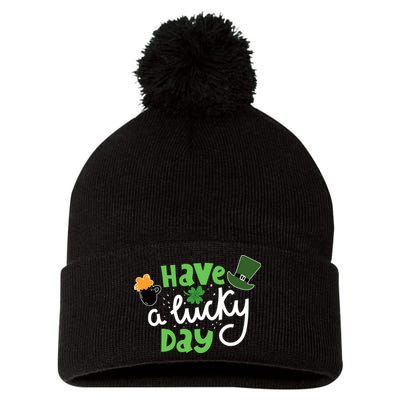 Have A Lucky Day St Patrick's Day Festive Pom Pom 12in Knit Beanie