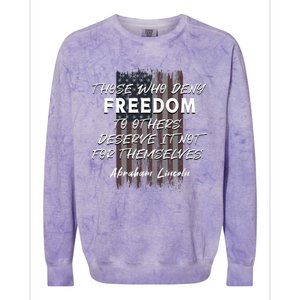 Historical Abraham Lincoln Freedom Quote With American Flag Great Gift Colorblast Crewneck Sweatshirt