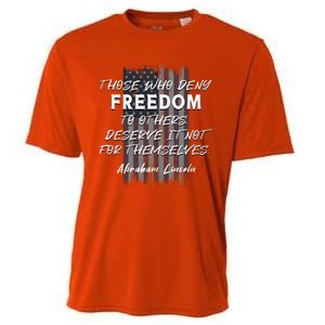 Historical Abraham Lincoln Freedom Quote With American Flag Great Gift Cooling Performance Crew T-Shirt