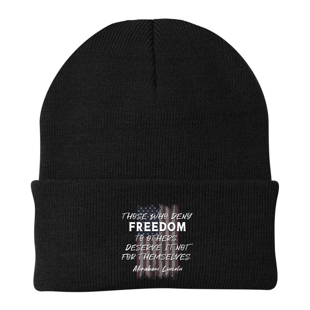 Historical Abraham Lincoln Freedom Quote With American Flag Great Gift Beanie