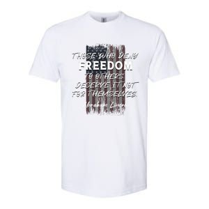 Historical Abraham Lincoln Freedom Quote With American Flag Great Gift Softstyle CVC T-Shirt