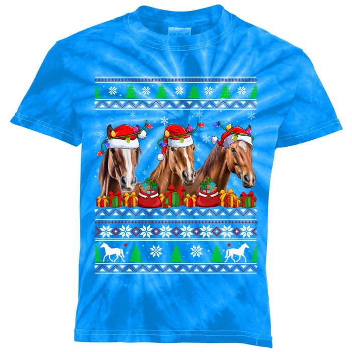 Horse Animals Lover Xmas Ugly Santa Horse Christmas Cute Gift Kids Tie-Dye T-Shirt