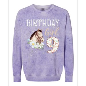 Horse Animal Lovers 9th Birthday Bday 9 Year Old Colorblast Crewneck Sweatshirt