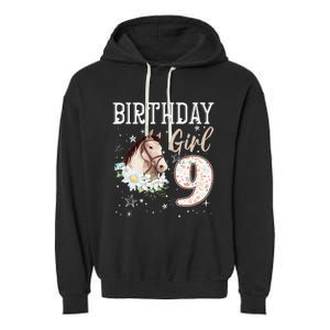 Horse Animal Lovers 9th Birthday Bday 9 Year Old Garment-Dyed Fleece Hoodie