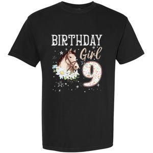 Horse Animal Lovers 9th Birthday Bday 9 Year Old Garment-Dyed Heavyweight T-Shirt