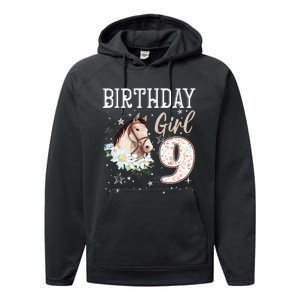 Horse Animal Lovers 9th Birthday Bday 9 Year Old Performance Fleece Hoodie