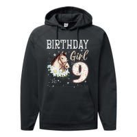 Horse Animal Lovers 9th Birthday Bday 9 Year Old Performance Fleece Hoodie