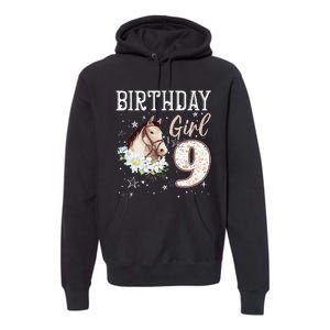 Horse Animal Lovers 9th Birthday Bday 9 Year Old Premium Hoodie