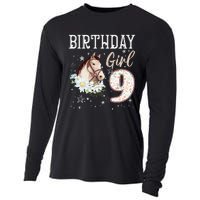 Horse Animal Lovers 9th Birthday Bday 9 Year Old Cooling Performance Long Sleeve Crew