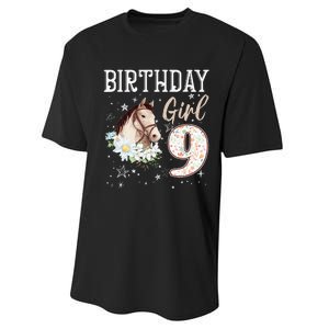 Horse Animal Lovers 9th Birthday Bday 9 Year Old Performance Sprint T-Shirt