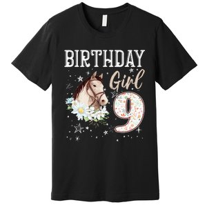 Horse Animal Lovers 9th Birthday Bday 9 Year Old Premium T-Shirt