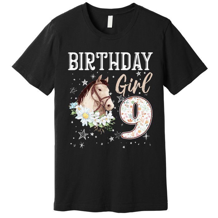 Horse Animal Lovers 9th Birthday Bday 9 Year Old Premium T-Shirt