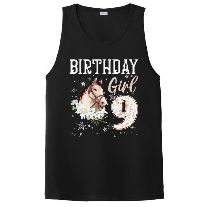 Horse Animal Lovers 9th Birthday Bday 9 Year Old PosiCharge Competitor Tank